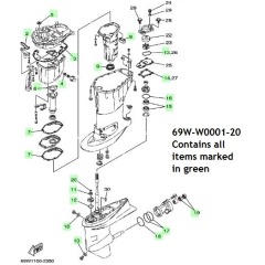 YAMAHA Outboard Lower Gear Case Seal Kit - F40C F60A FT60B - 69W-W0001-20