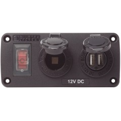 Blue Sea Accessory Panel 15A Circuit Breaker + USB + 12V Socket - 4363