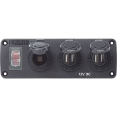 Blue Sea - Water-Resistant Accessory Panel - 15A Circuit Breaker, 12V Socket, 2x 2.1A Dual USB Chargers - PN. 4365