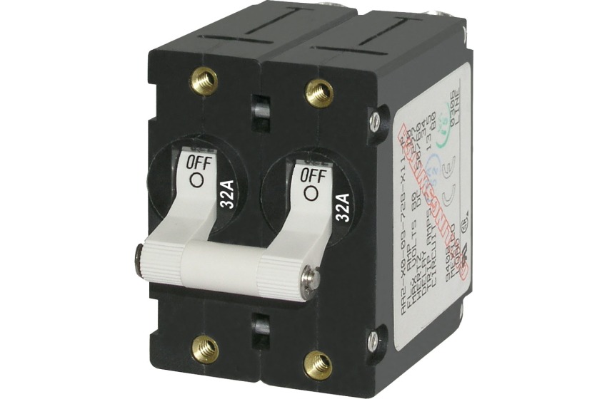 Blue Sea ASeries White Toggle Circuit Breaker Double Pole 32A PN