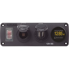 Blue Sea Accessory Panel 15A Circuit Breaker + USB + 12V Socket + Voltmeter 4366